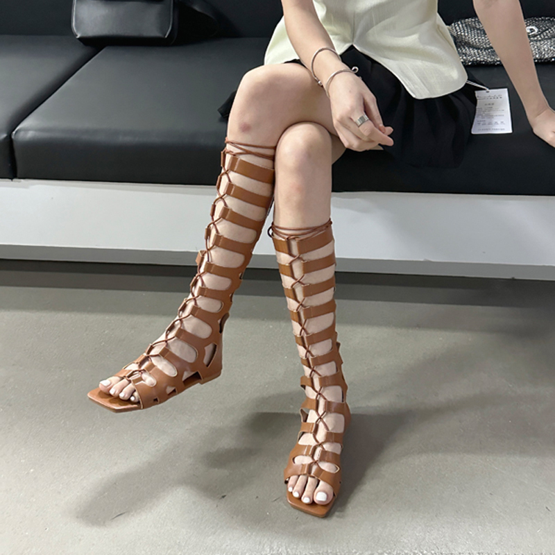 Brown Flats Long Boots Women C - Crossfit Outfit ulasan dan harga